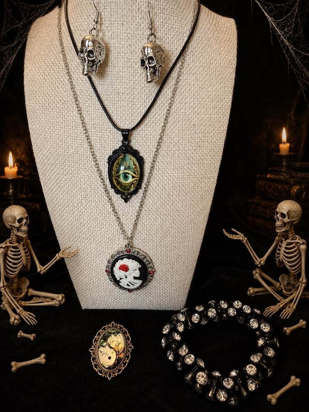 Gothic and Halloween Themed Jewelry Collection 5 piece lot